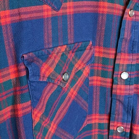 Ely Cattleman’s men’s M plaid flannel cotton button front western shirt red blue - Picture 4 of 7